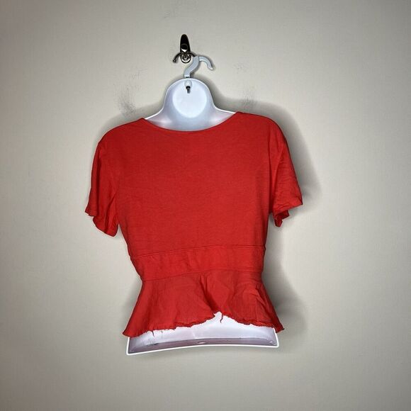 We The Free Top Womens XS Red Boho Ruffle Front Tie Cotton Crop - Picture 13 of 13